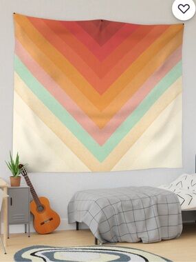 Society6 Chevron Tapestry in Coral, Orange, Peach, Mint & Cream